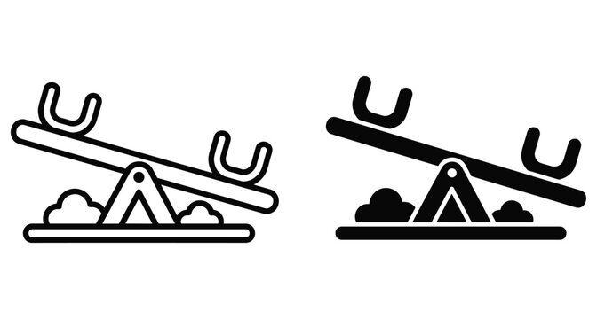 Seesaw icon set featuring outline and solid glyph styles for playground equipment park recreation childhood fun balance and outdoor games