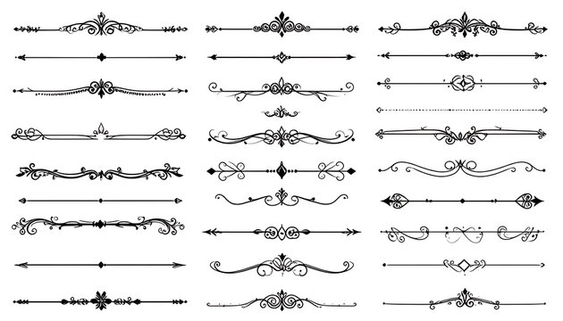 Collection of decorative ornamental dividers and borders in vintage style, ornate scrollwork elements for design