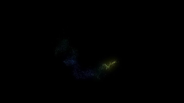 Particle line wave shining ,yellow & white particle moving 4k around screen on black screen background 4k footage