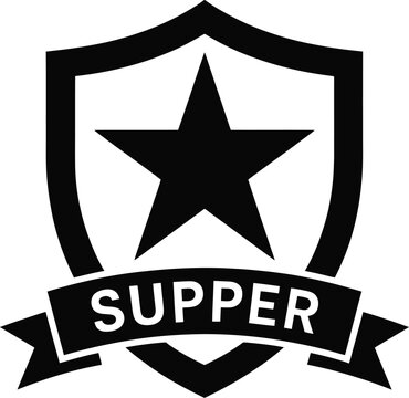 Shield with Star and Supper Ribbon Banner Military Badge Vector Icon Silhouette