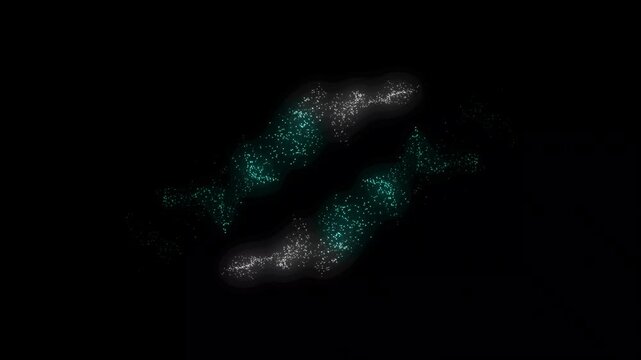 Particle line wave shining ,blue & white particular moving around screen on black screen background 4k footage