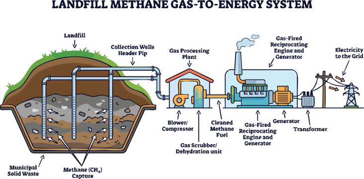 Landfill Methane Gas-to-Energy System Infographic Vector