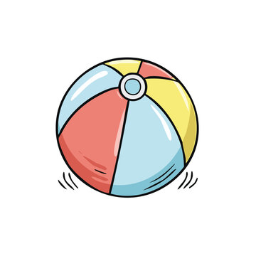 Colorful inflatable beach ball bouncing with playful motion lines