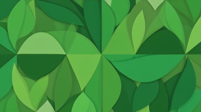A vibrant green graphic illustration of various leaf shapes forming a pattern