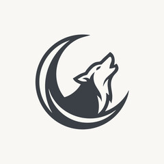 Naklejka premium Minimalist Wolf Howling at the Moon Vector Logo Design