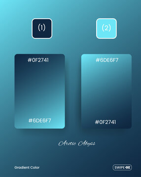 Teal gradient color palette, blue shades, hex code color swatches, Arctic Abyss