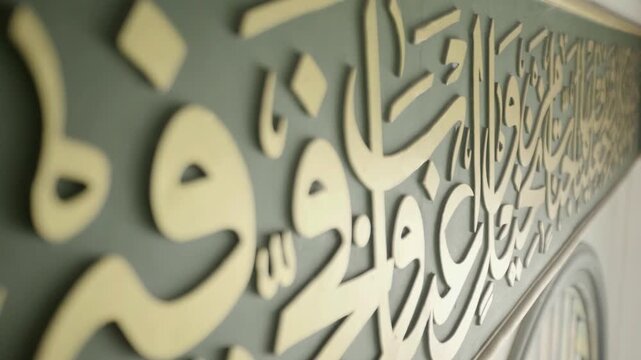 Closeup of Arabic Calligraphy on a Wall Decorative Art Islamic Design.