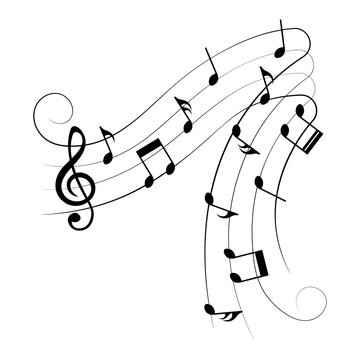 Music notes, with curves and swirls, vector illustration.