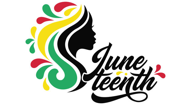 Juneteenth celebration graphic featuring a silhouette of an African woman
