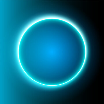 Glowing blue neon circle on dark background, vector illustration.