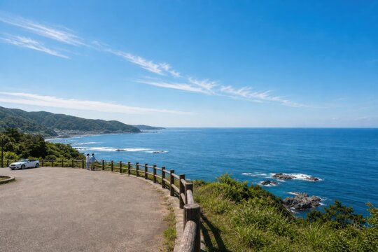 海を見渡す駐車場からの夏ドライブ休憩