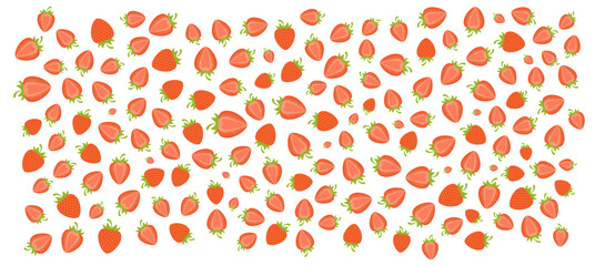 Delicious fresh strawberries texture on transparent background. Seasonal fruit, summer berry backdrop. Sweet food, healthy snack, dessert design element. Flat vector illustration © Maria Skrigan
