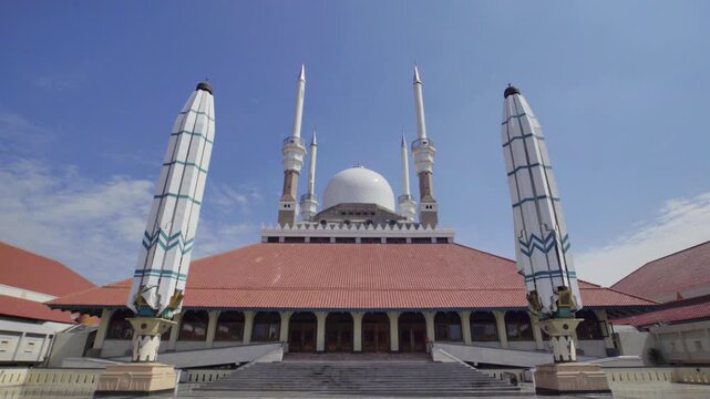 Majestic Great Mosque of Central Java Against a Clear Blue Sky.