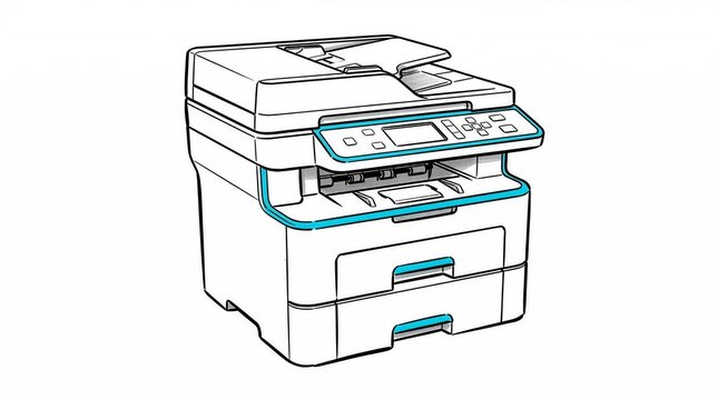 Illustration of a multifunction printer and copier machine