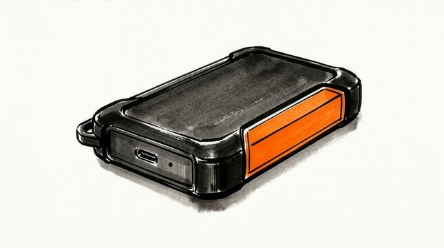 Illustration of a rugged portable external hard drive with a USB-C port