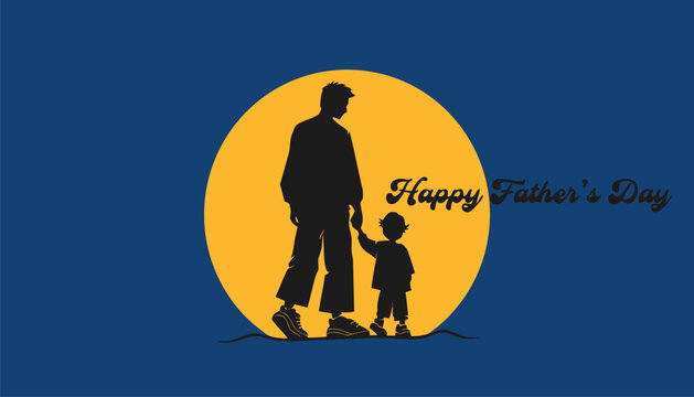 Silhouette of father and son walking against a yellow moon
