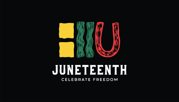 Colorful juneteenth graphic design celebrating freedom with bold artistic typography