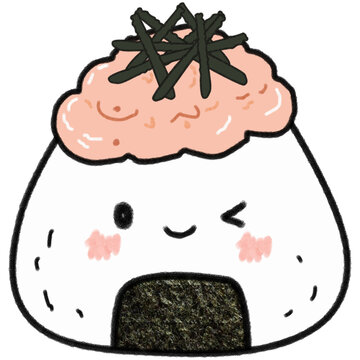 Cute Mentaiko Onigiri Kawaii Cod Roe Rice Ball Illustration