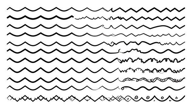 Collection of hand-drawn wavy line patterns and borders, simple and decorative elements for design