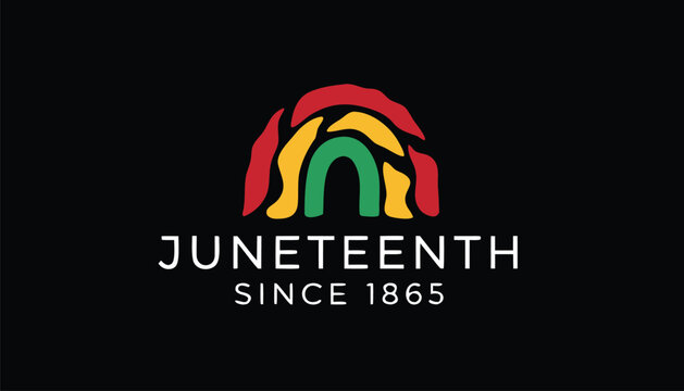 Colorful Juneteenth logo design with red yellow and green arches