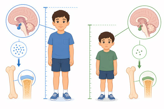 Growth hormone deficiency children pediatric illustration