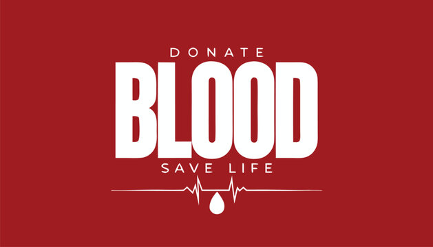 White bold text stating donate blood save life red background
