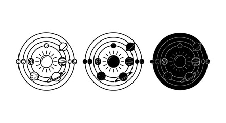 Solar System Icons, Minimalist Planetary Orbit Symbols, Celestial Body Vector Set, Astronomy Graphics © black man