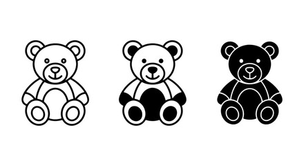 Cute teddy bear icon set, adorable toy vector illustration, simple black and white graphic design element