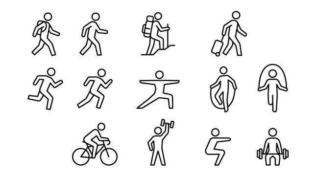 Collection of stick figure icons representing various human activities and sports.