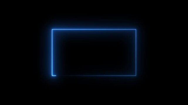 Glowing blue neon rectangular frame outline animation rectangle border box
