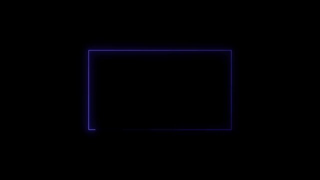 Abstract rectangular blue neon glowing frame animation on black background