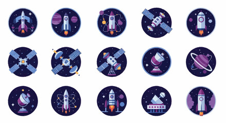 Collection of Space Exploration Icons and Symbols. © Is