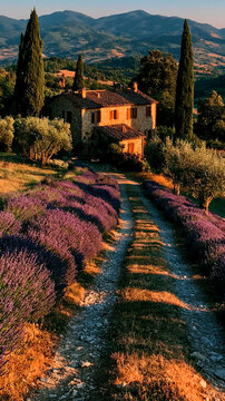 summer landscape in tuscany italy, scenic tuscan countryside in summer, idyllic italy summer view in tuscany