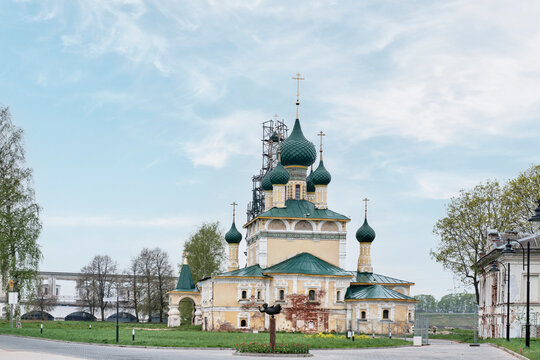 Church of St John the Baptist with green domes in Uglich, Russia