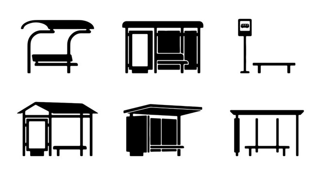 Bus Stop Icons: Urban Shelters, Public Transport Waiting Areas, City Transit Hubs