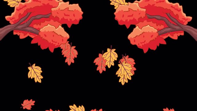 Animated Autumn Tree Branch with Falling Maple Leaves on Transparent Background &ndash; Seasonal Nature Motion Graphics