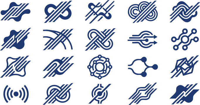 abstract technology linear logo icons vector set