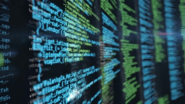 Abstract Digital Code Flowing on a Screen Display.