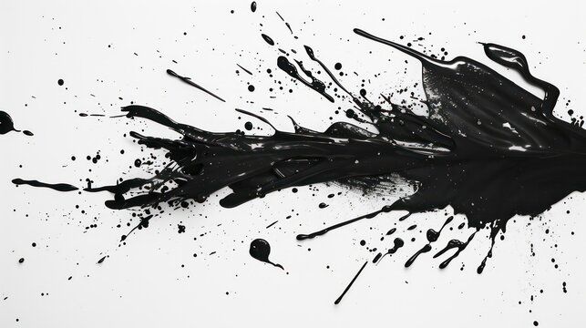 Abstract black in splash, paint, brush strokes, stain on white background. Generative AI