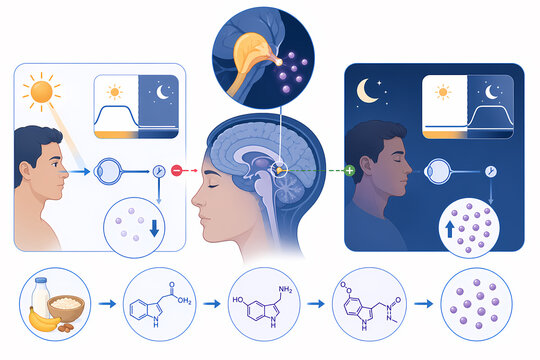Melatonin production pineal gland sleep illustration