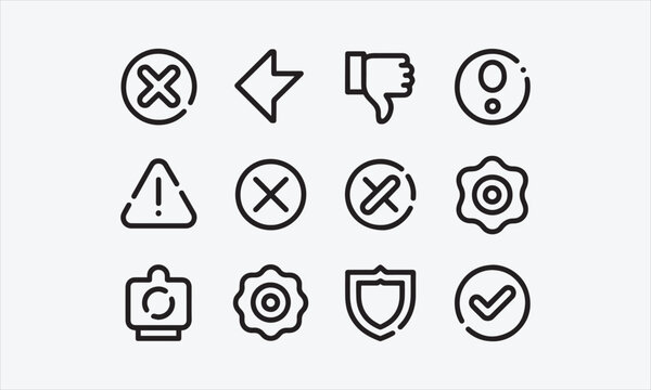 A set of icons related to negatives that allow for line editing (not outlined). vector illustration