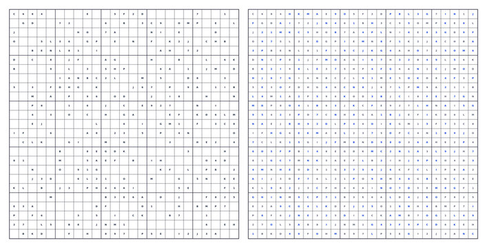 Alphabet Sudoku Puzzle 25x25 Medium with Blue Highlighted Answers Transparent Layout