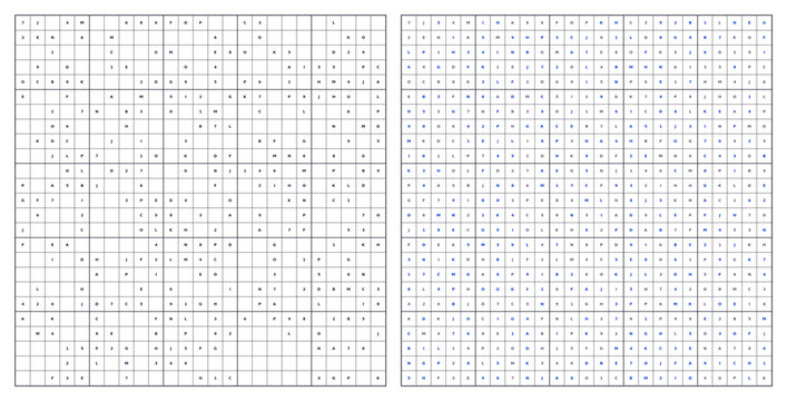 Sudoku Puzzle 25x25 Medium with Letters A&ndash;P Blue Highlighted Solution Transparent Background