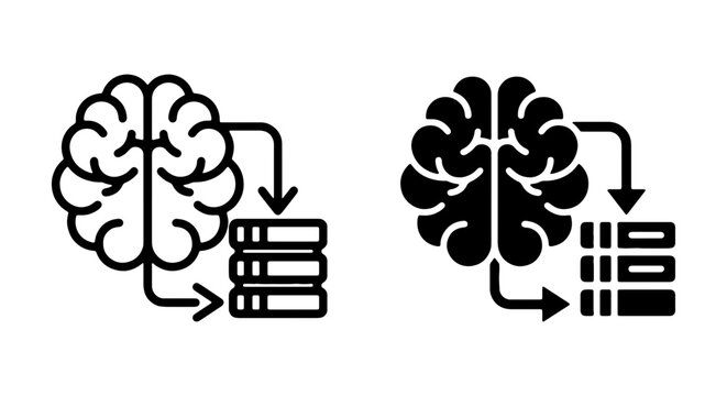 AI Brain Data Flow Icons, Machine Learning Concept, Neural Network Processing