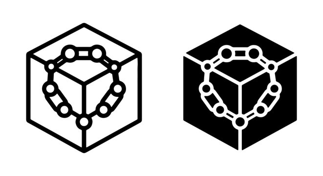 Blockchain Technology Cube Icon, Network Data Structure, Digital Security Concept