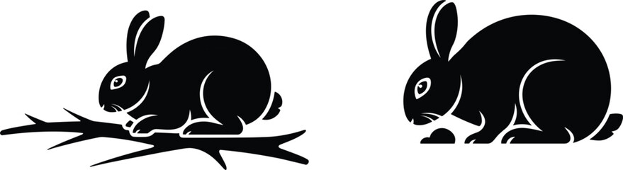 Obraz premium Rabbit Silhouette Collection Featuring Resting and Alert Woodland Animal Poses