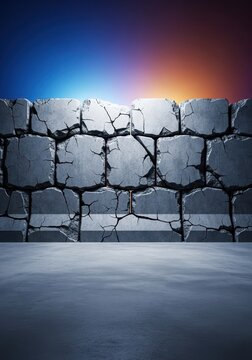 A huge barrier wall completely blocking a clear path forward, representing significant business challenges, crisis, and halted progress, complexity, development, impossible
