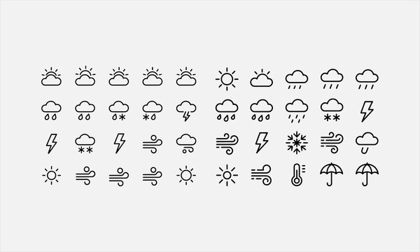 A set of vector weather line art icons with editable lines (not outlined). vector illustration
