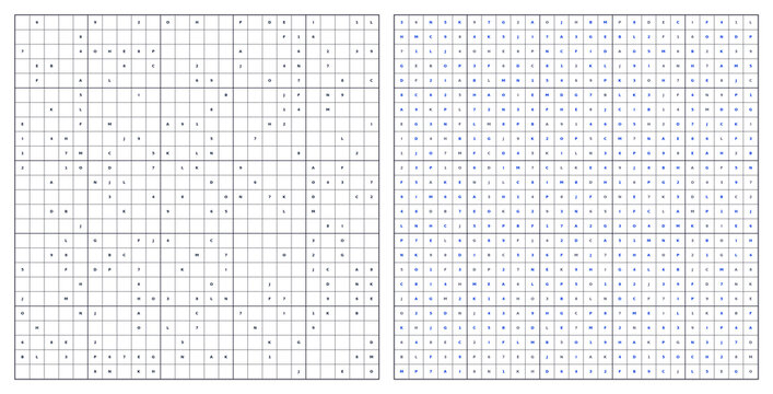 Sudoku Puzzle 25x25 Hard with Letters A&ndash;P Blue Highlighted Solution Transparent Background
