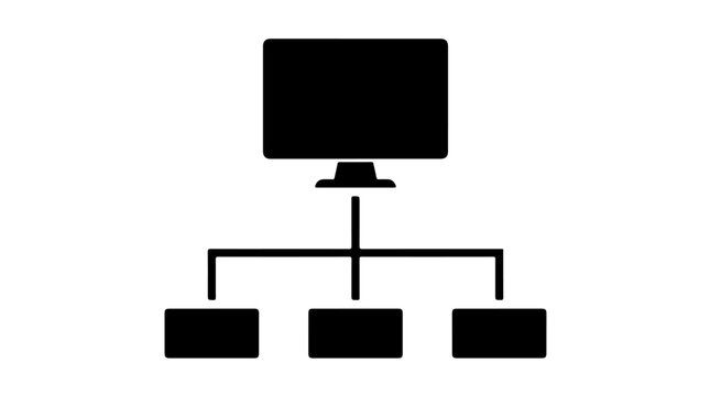 Computer Network Hierarchy | Centralized System Diagram with Three Connected Nodes | Symbol of Data Flow and Organizational Structure